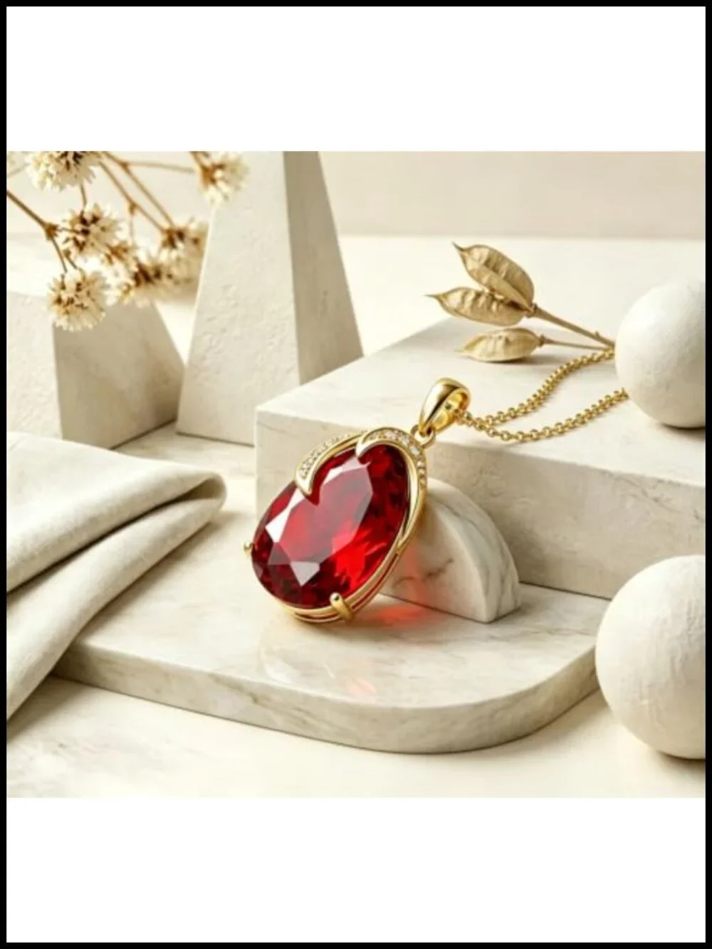 Oval Gemstone Pendant Necklace Ruby Emerald Sapphire Teardrop 18K Gold Plated
